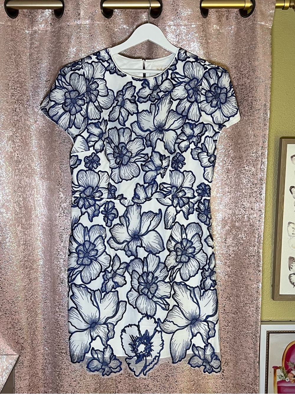NWOT Milly Lace White & Navy Floral Print Dress